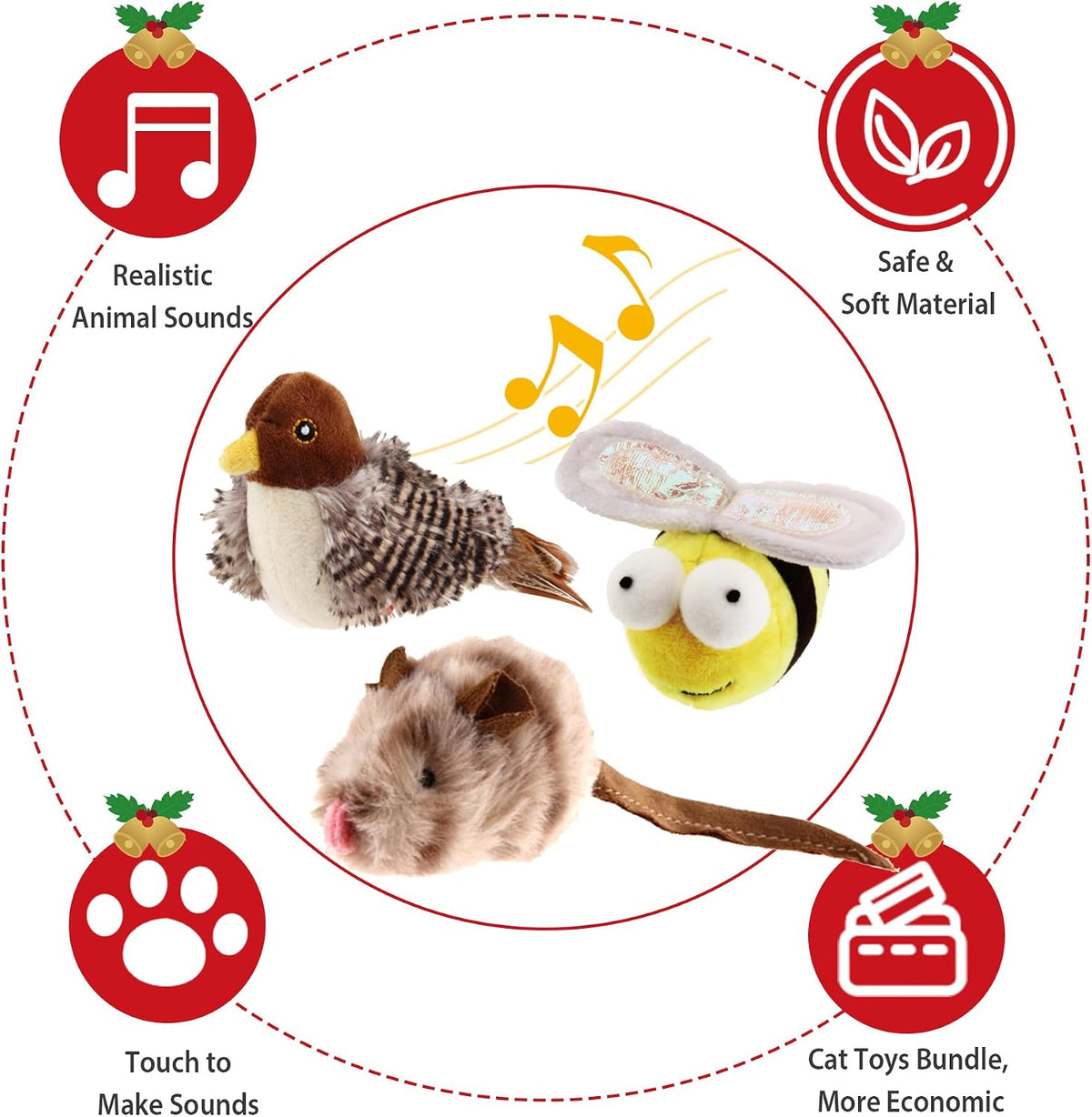 Gigwi 3 Pack Automatic Cat Toys, Interactive Squeaky Toys for Cats Inddoor