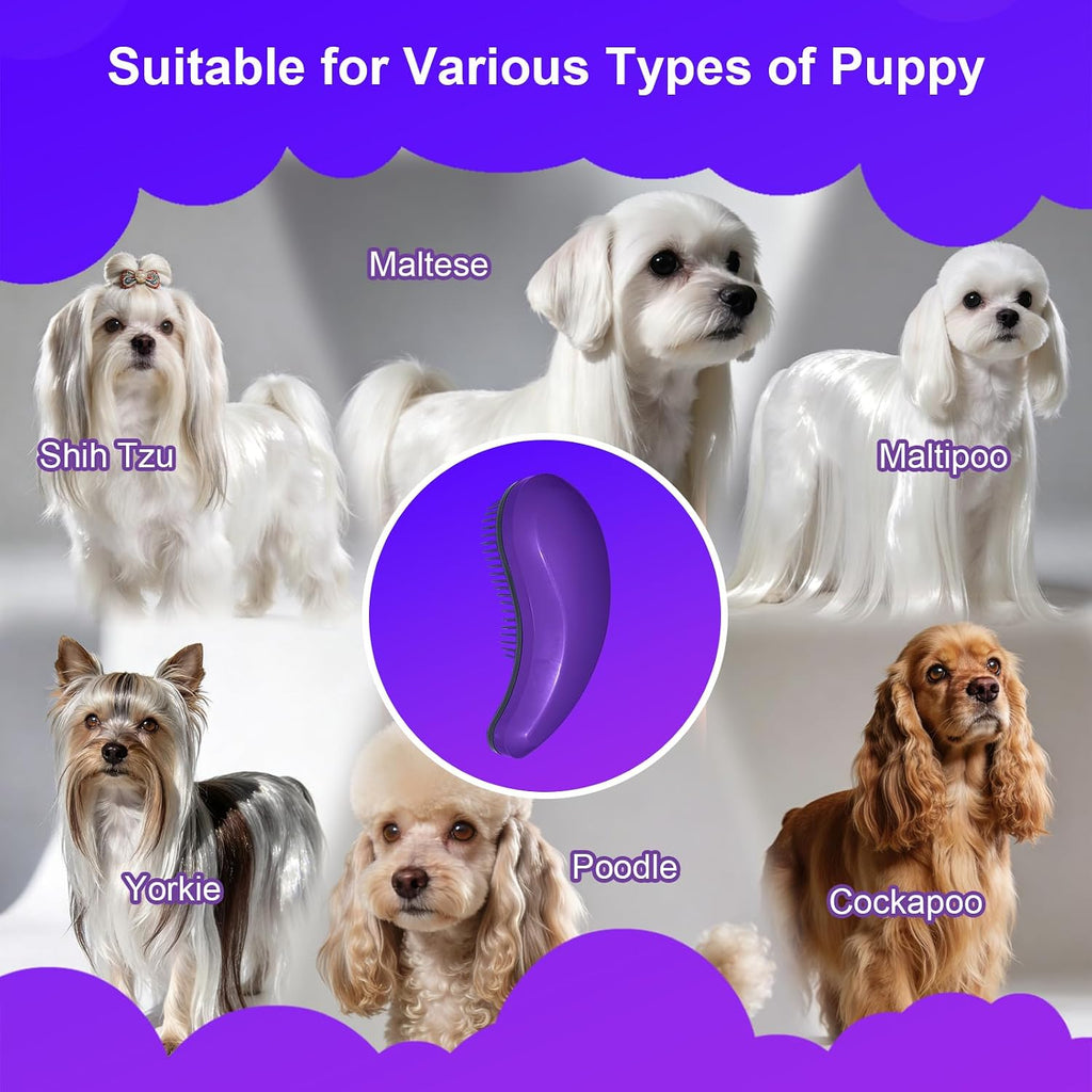 Small Dog Brush, Skin-friendly Soft Bristles (Dark Purple) | Puppy Hair Brush, Massage and Bath Supplies, Pet Grooming Tool for Teddy, Yorkies, Maltese, Shih Tzu, Chihuahua