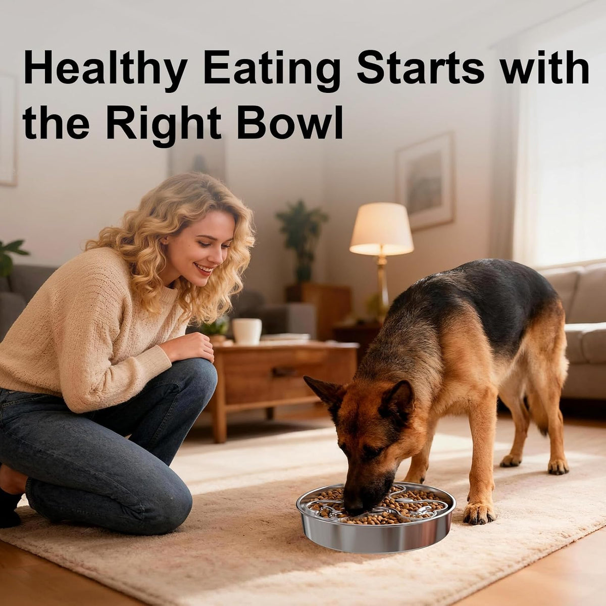 Kactoily 304 Stainless Steel Slow Feeder Dog Bowls, 2.5-3 Cups Capacity
