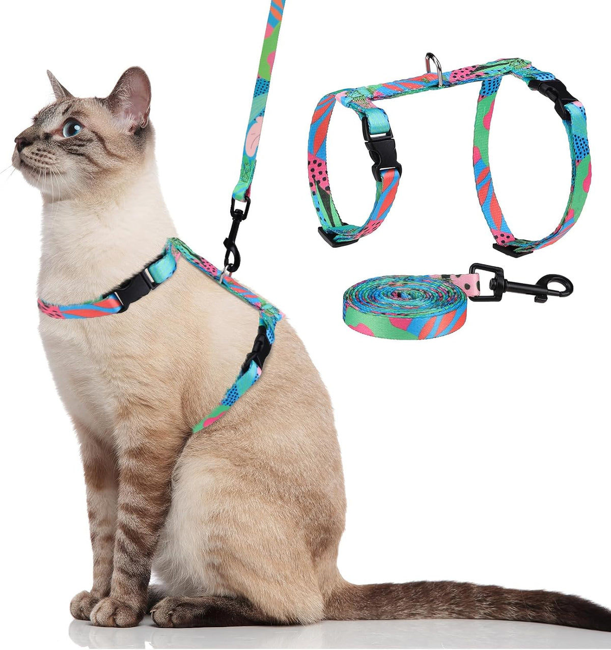 PAWCHIE Cat Harness and Leash Set, Cats Escape Proof-Adjustable Kitten Harness Lightweight Soft Outdoor Walking Travel Pet Safe Harness, Puppy Harness for Girl Cats Bunny Rabbit Small Dog, Green S