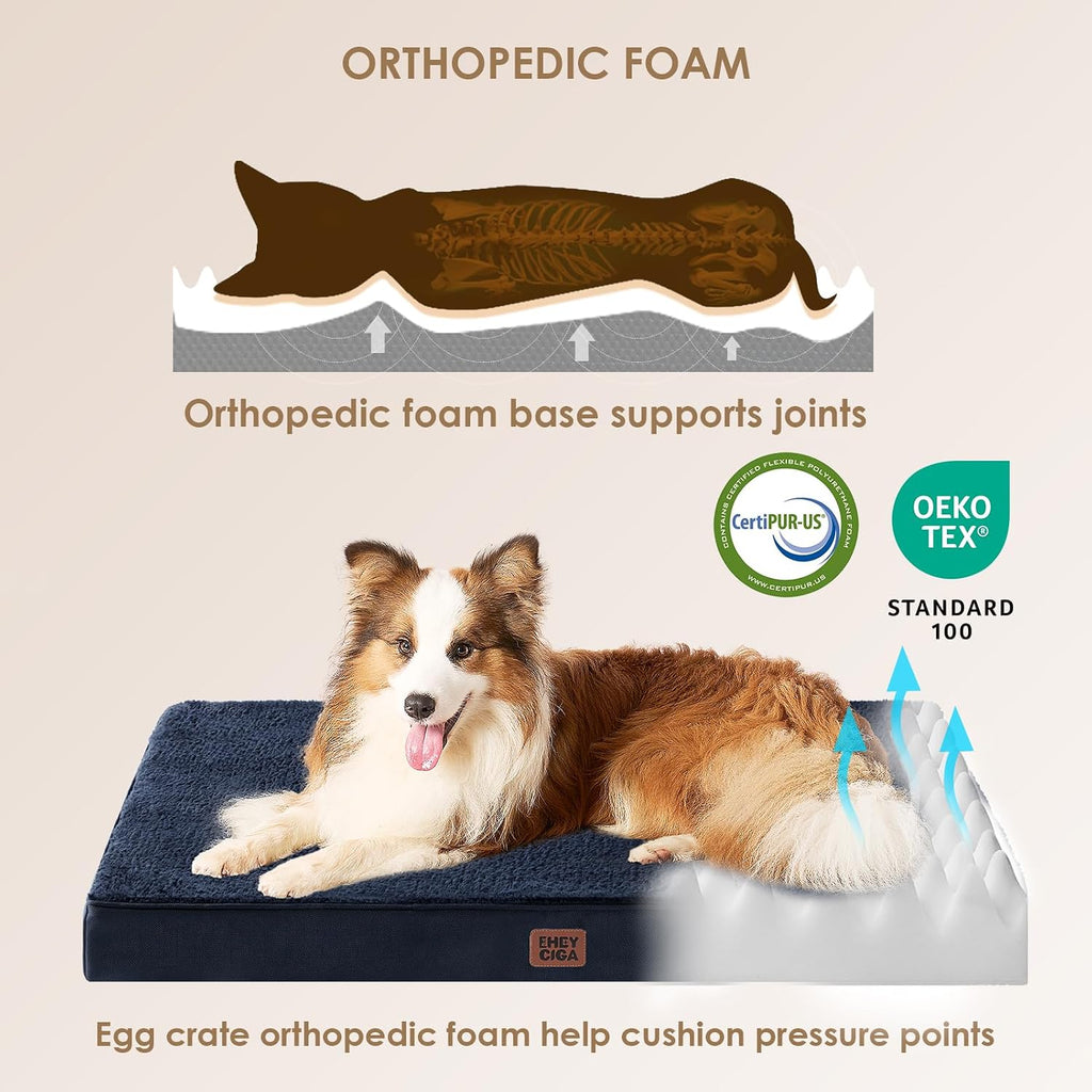 EHEYCIGA Orthopedic Dog Bed Large with Removable Washable Cover, 35IN Navy
