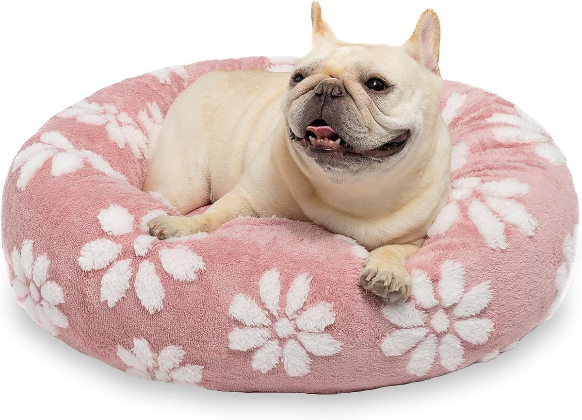 Donut Dog Beds, Calming Round Cat Beds for Indoor Cats, Pink, 23"