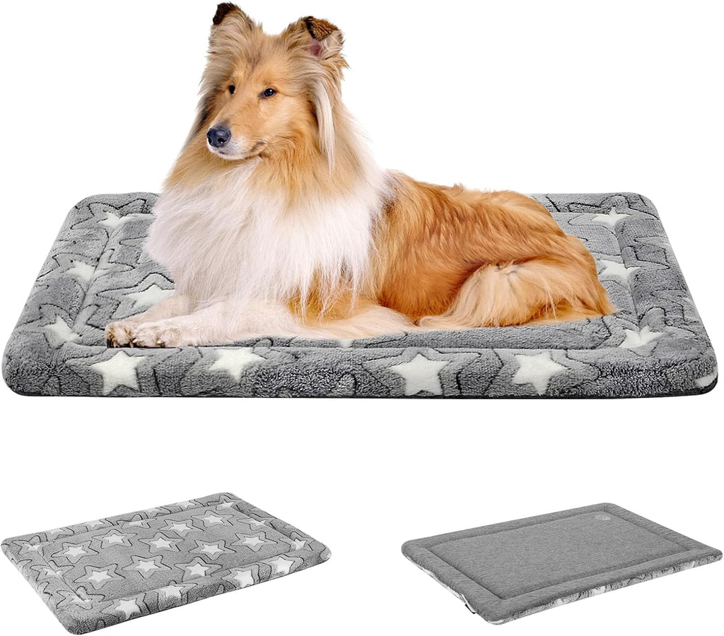 EMPSIGN Fancy Dog Bed Mat, Pet Bed Pad Reversible (Cool & Warm), Machine Washable Crate Pad, Pet Sleeping Mat for Small to XXX-Large Dogs, Grey, Star Pattern,XXL (48inch X30inch X1.1'')