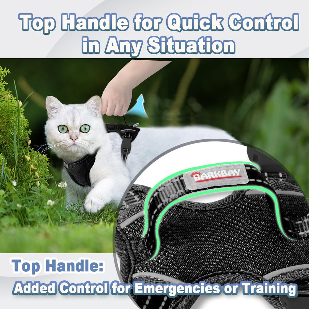 Cat Harness and Leash Set Escape Proof for Kitten Walking, Soft Adjustable Top Handle Vest Harnesses for Cats, Easy Control Breathable Reflective Small Medium Large, Black, M
