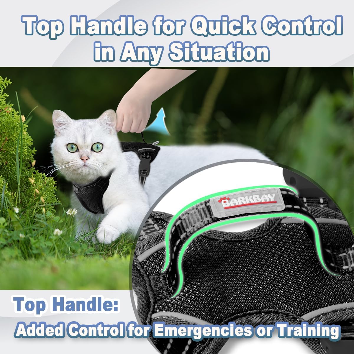 Cat Harness and Leash Set Escape Proof for Kitten Walking, Soft Adjustable Top Handle Vest Harnesses for Cats, Easy Control Breathable Reflective Small Medium Large, Black, M
