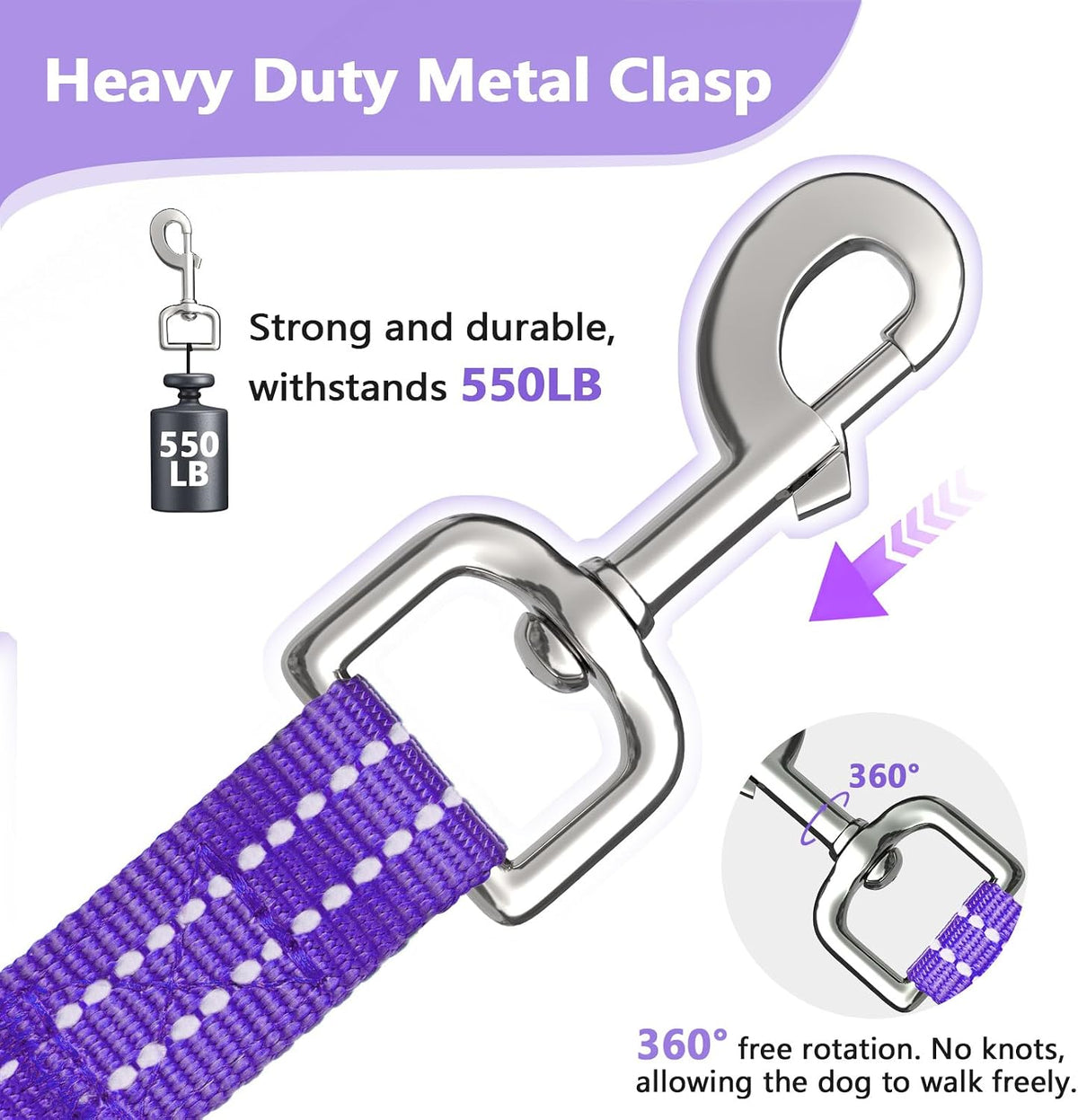 Long Dog Leash XiaZ Training Leashes 10/15/20/30/50/100ft Long Lead for Dogs 50ft Training Leash for Outside Purple 50 Foot Nylon Padded Handle Reflective Hiking Yard