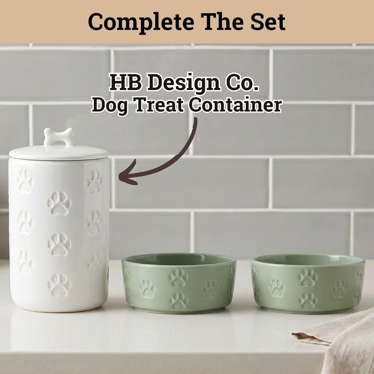 Ceramic Dog Bowl Set of 2 with Anti-Skid Base, 5.5"W x 2"H, 2 Cup Capacity
