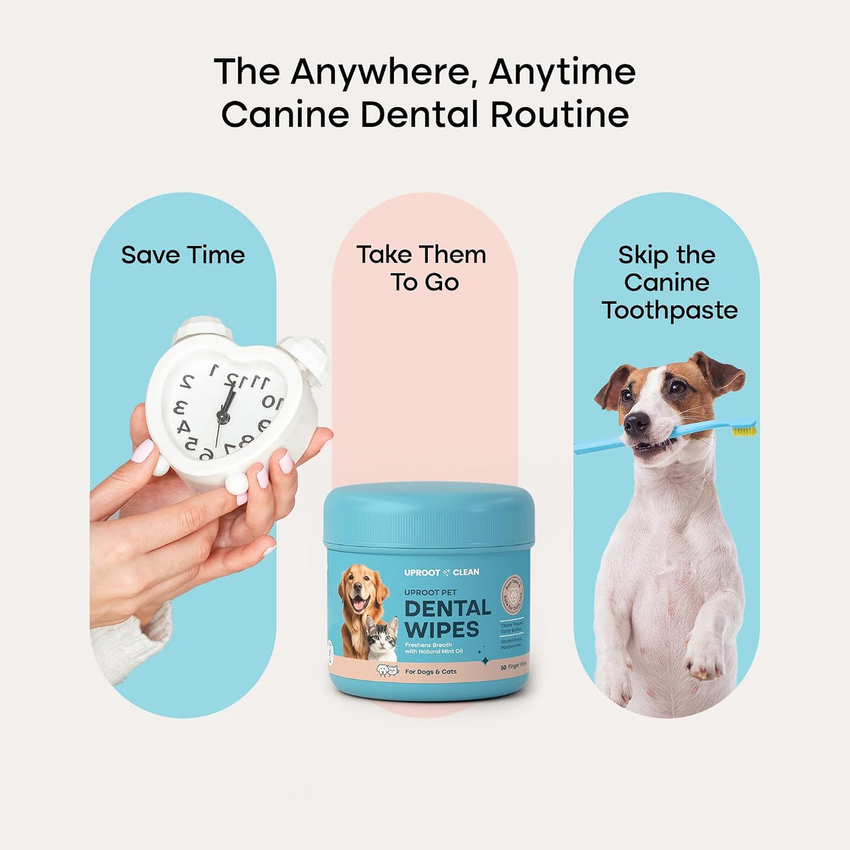 Uproot Clean Pet Dental Finger Wipes: Safe, Rinse-Free, Disposable, 50ct.
