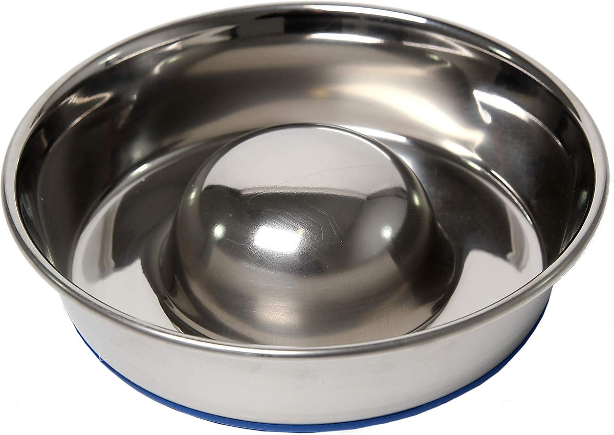 OurPets DuraPet Slow Feed Premium Stainless Steel Dog Bowl, Silver, Small (2040010300) | Helps pace rapid eaters at mealtime, durable and easy to clean, raised center dome design, a reliable everyday dish for pups 