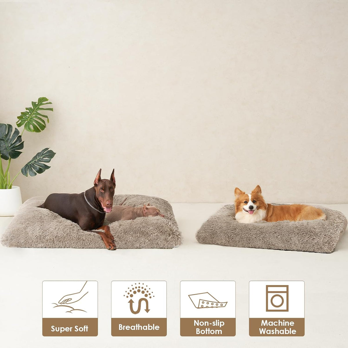 EHEYCIGA Fluffy Dog Crate Bed for Medium Dogs, Plush Crate Pad, Taupe