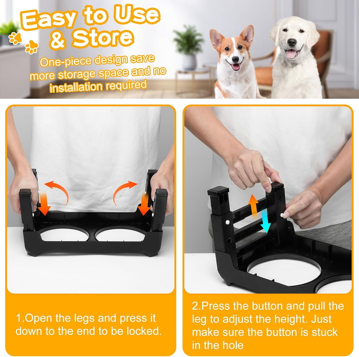 COMESOON Elevated Dog Bowls for Small Medium Dogs, 3 Height Adjustable Raised Stand with 2 Thick 6" Stainless Steel Food Bowls, Non-Slip Feeder Adjusts to 2.75", 6", 7.5", Black