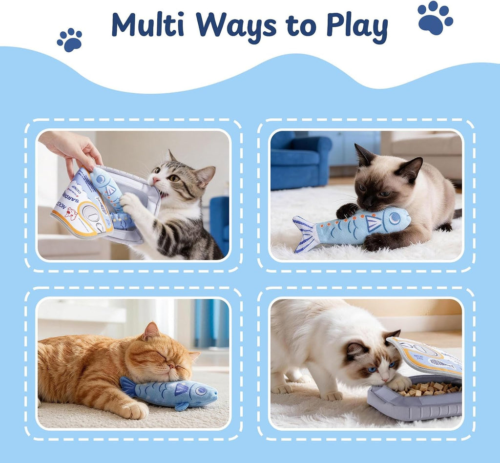 Nocciola Sardines Catnip Toys for Indoor Cats - 3 Pack Cat Toys Fish with Pouch, Cat Nip Toys Cat Kicker Toy with Crinkle Paper, Interactive Cat Toy for Kitten Enrichment, Cat Gifts