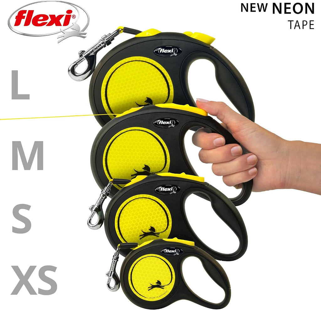 FLEXI® Neon Tape Retractable Dog Leash, Large, 16 ft - Neon Yellow/Black