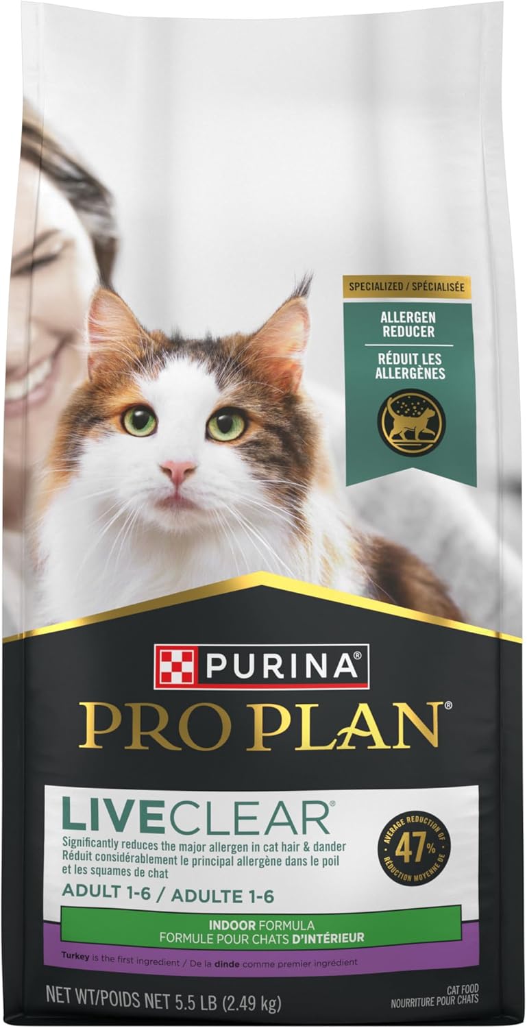 Purina Pro Plan LiveClear Indoor Cat Food, Turkey & Rice, 5.5 lb Bag