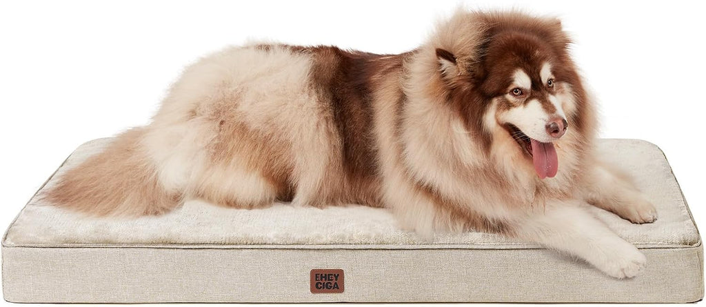 EHEYCIGA XXL Washable Dog Crate Bed with Memory Foam, 47x29Inch, Beige