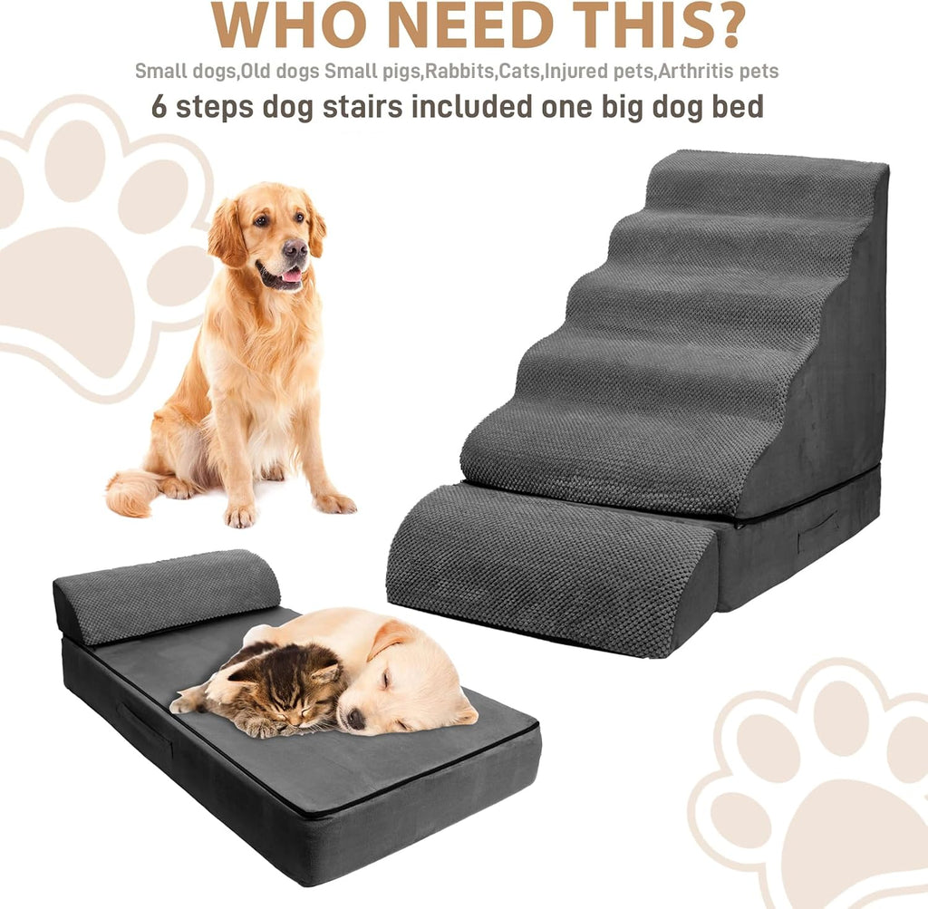 Dog Stairs for High Beds 30-36" H 6-Step Pet Stairs for Large Dogs