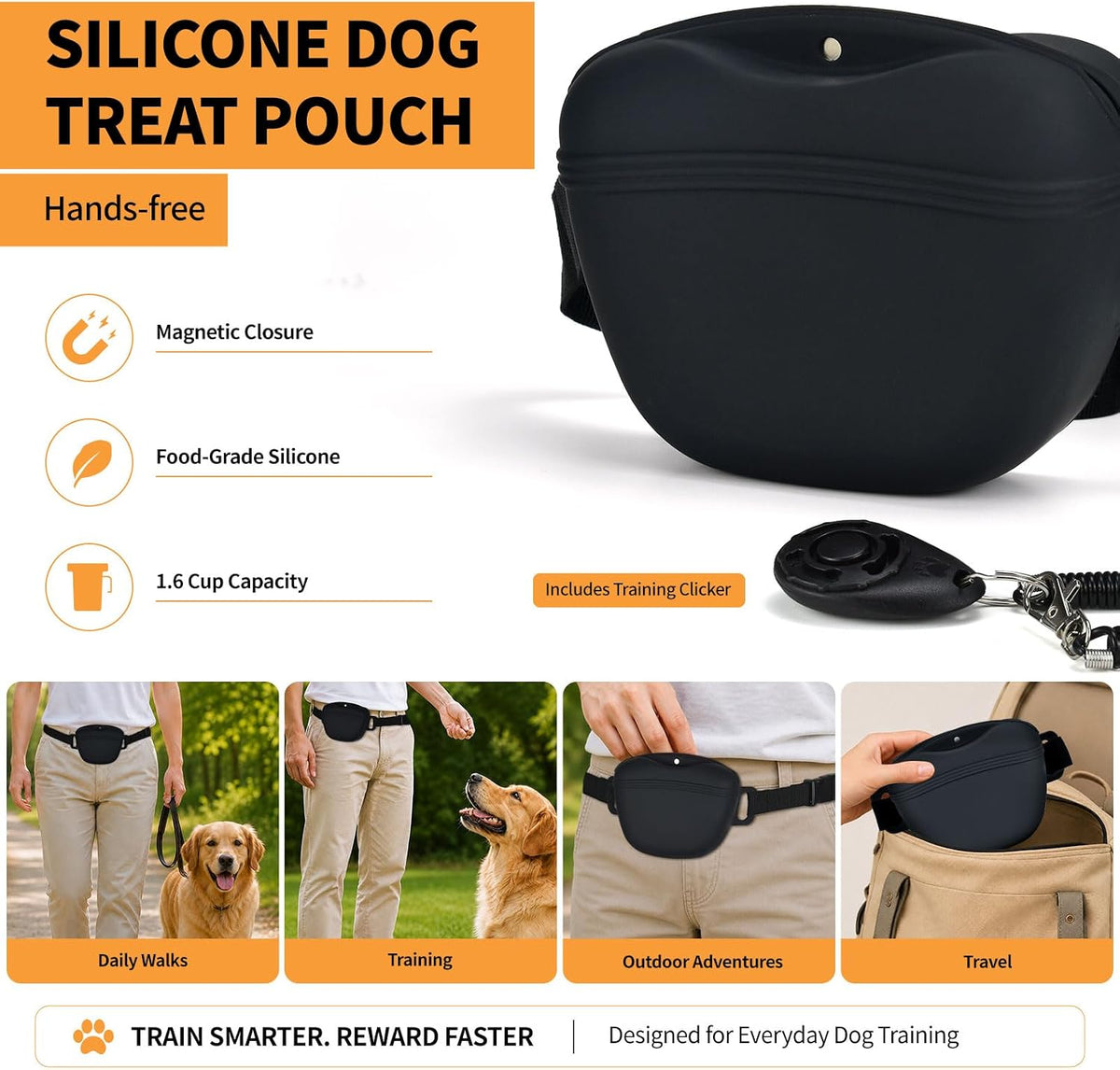 Silicone Dog Treat Pouch with Training Clicker