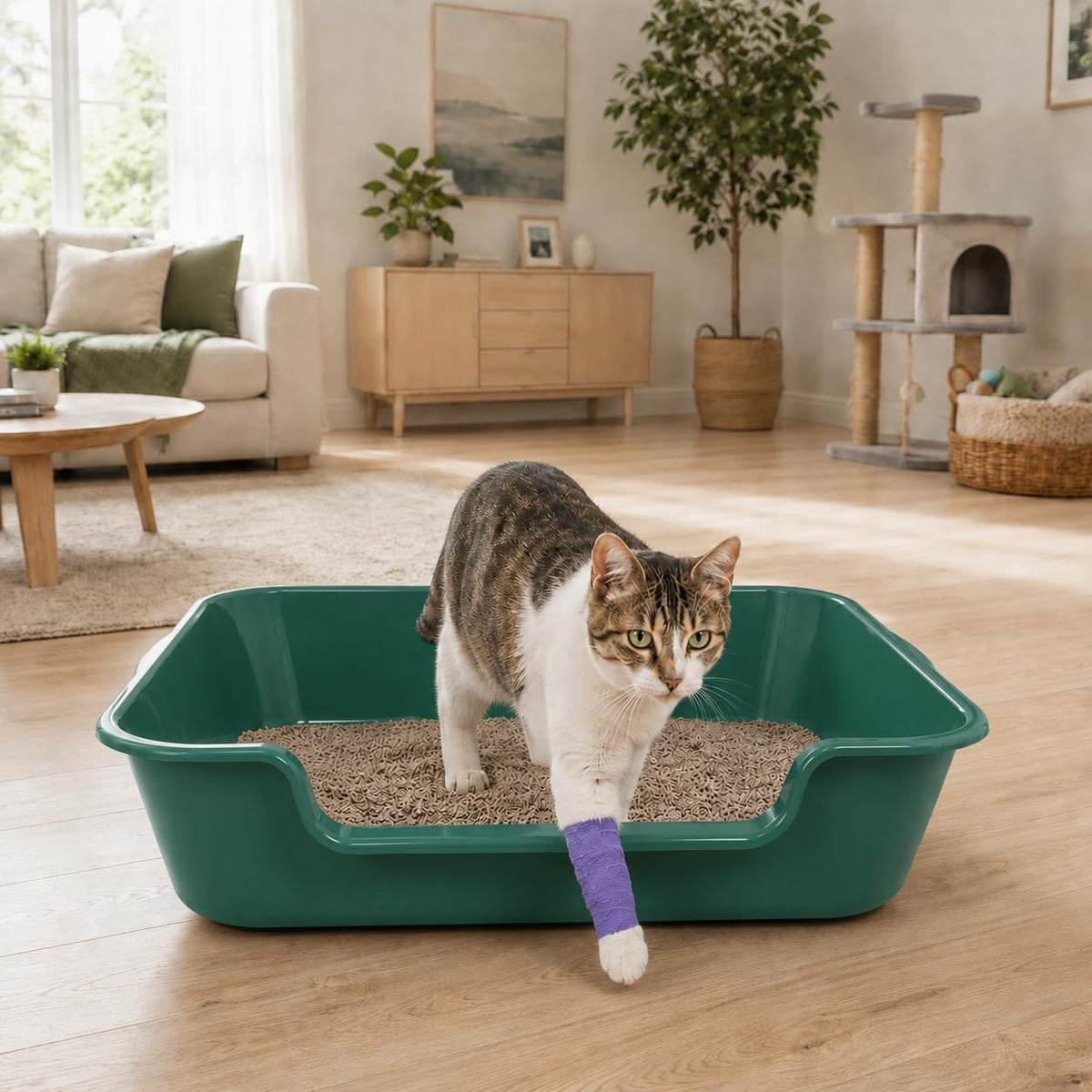 Extra Large Low Entry ABS Cat Litter Box, Green, 24" L x 20" W, 1 Pack | Durable low entry litter box, non-stick, odor-free, ideal for seniors, kittens, rabbits, large cats and multi-pet homes.