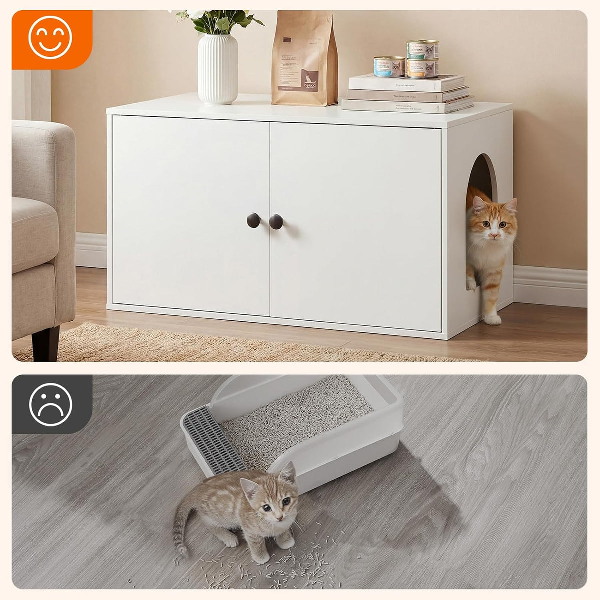 HOOBRO Cat Litter Box Enclosure, Hidden Litter Box Furniture with Side Entry, Litter Box Cabinet, Indoor Cat House, End Side Table, 31.5"L x 17.7"W x 16.3"H, for Living Room, Bathroom, White WT40MW01