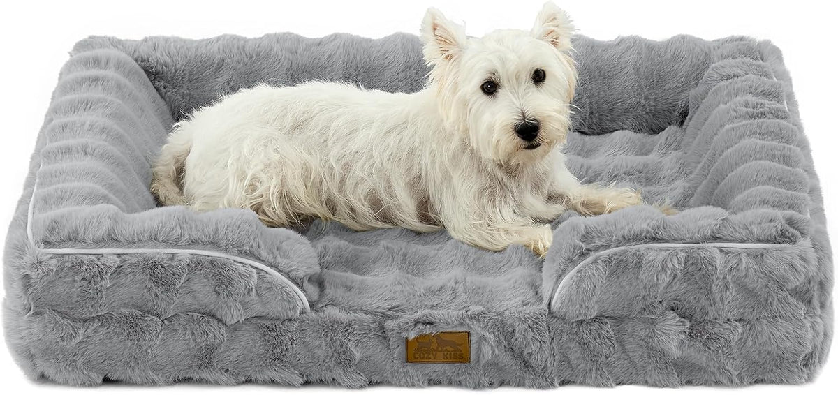 COZY KISS Warm Orthopedic Dog Bed for Large Dogs, 36x27 Inch, Grey