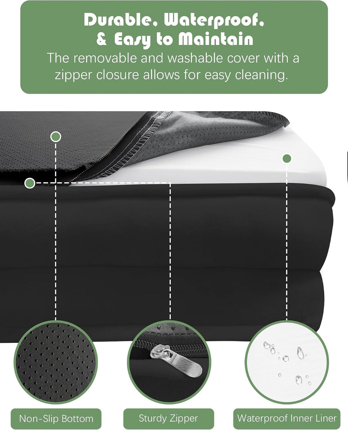 Spotted Play Orthopedic Dog Bed with Sides - Sofa Beds for Extra Large Dogs, Supportive Foam Pet Couch Bed with Washable Removable Cover, Waterproof Lining and Non-Slip Bottom, Black - XL-Plus