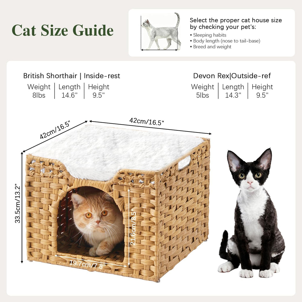 SETVSON Cat Beds Indoor Kitten House, PE Rattan Cat Cave, Natural