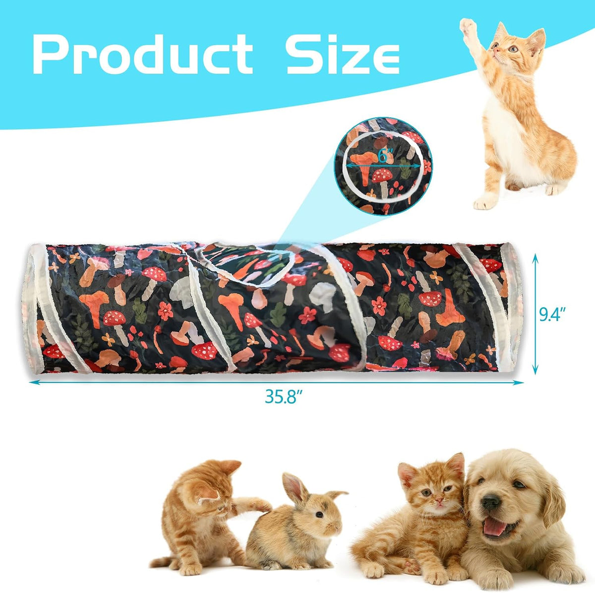 Cat Tunnel, 2-Way Cat Tunnels for Indoor Cats, Collapsible Cat Play Tunnel, Interactive Toy Maze Cat House with 2 Play Ball for Cats, Puppy, Kitty, Kitten, Rabbit