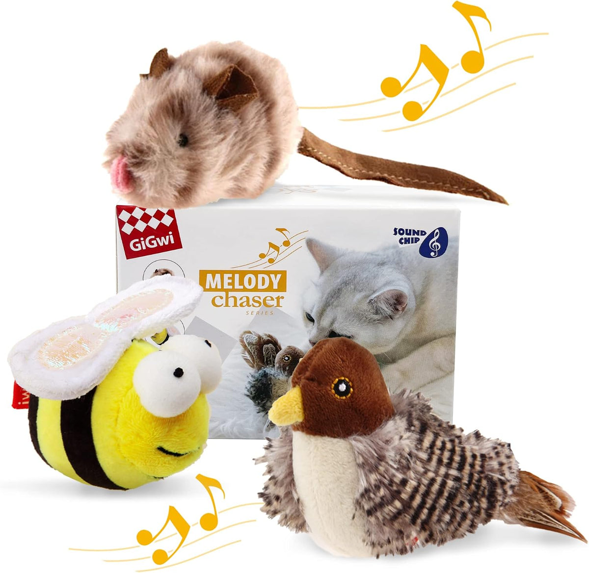 Gigwi 3 Pack Automatic Cat Toys, Interactive Squeaky Toys for Cats Inddoor