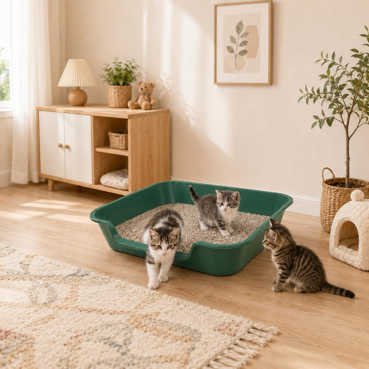 Extra Large Low Entry ABS Cat Litter Box, Green, 24" L x 20" W, 2 Pack | Durable low entry litter box, non-stick, odor-free, ideal for seniors, kittens, rabbits, large cats and multi-pet homes.