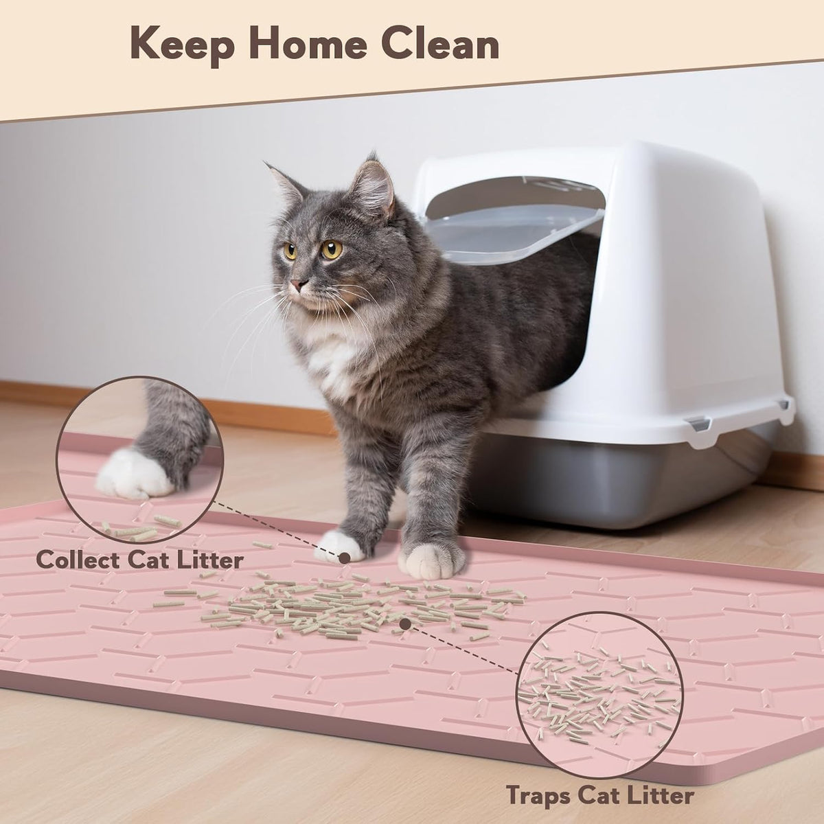 Garoopion Silicone Cat Litter Mat Large 40" X 28", Easy to Clean, Pink