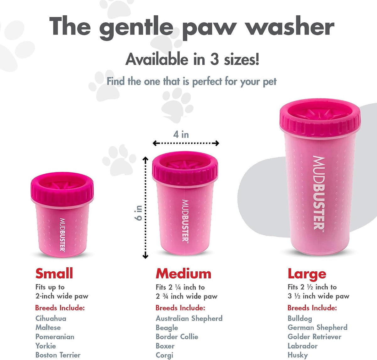 Dexas MudBuster Medium Dog Paw Cleaner, Pink, Fits 1.5"-2.5" Wide Paws, Gentle Silicone Bristles for Quick, Easy Cleaning 