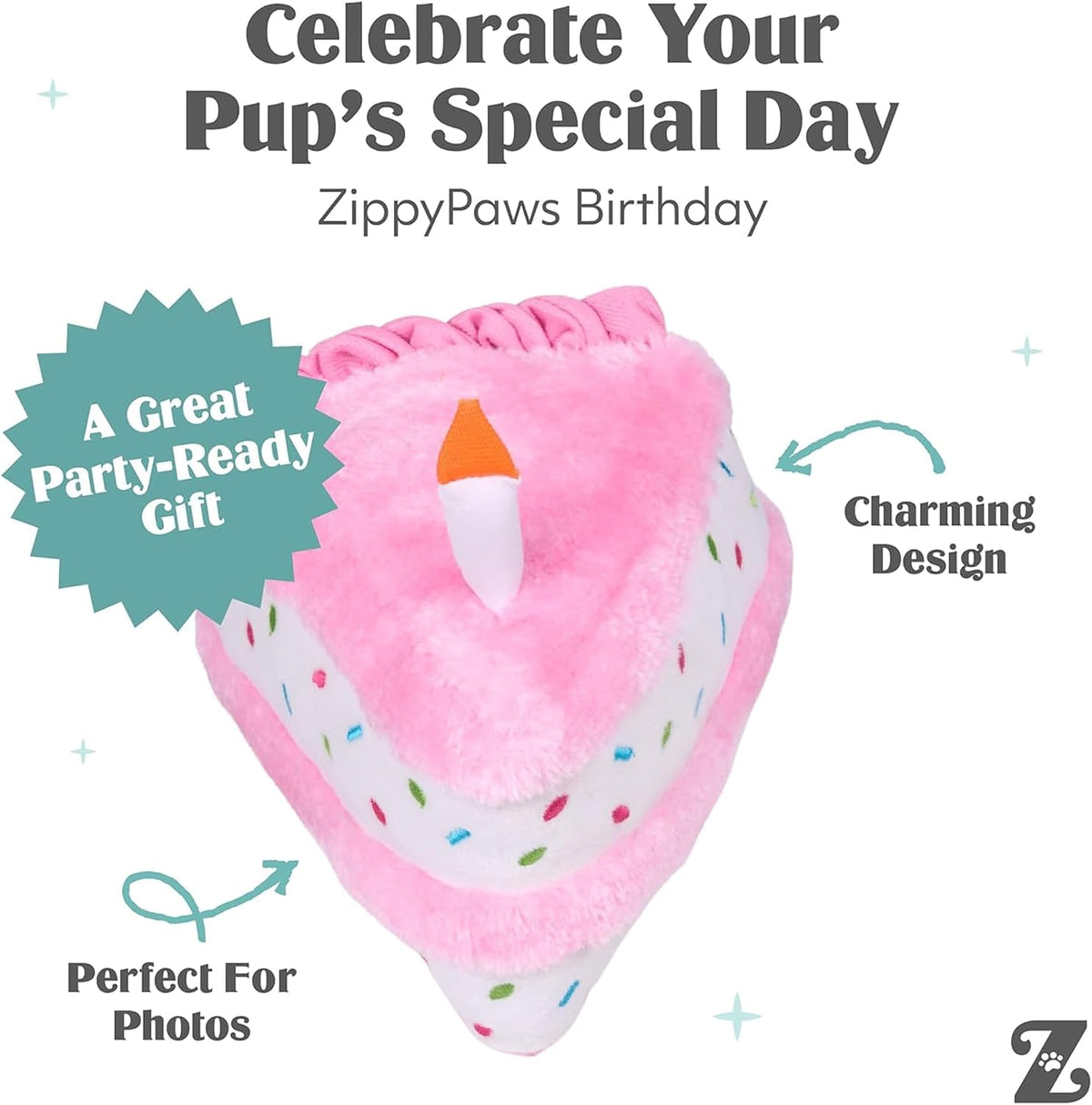 ZippyPaws Birthday Cake Dog Squeaky Toys to Keep Them Busy - Pink | Funny Food Plush for Small, Medium & Large Dogs, Cute Stuffed Puppy Toy, Pet Products, for Dogs of All Breeds, Soft & Cuddly