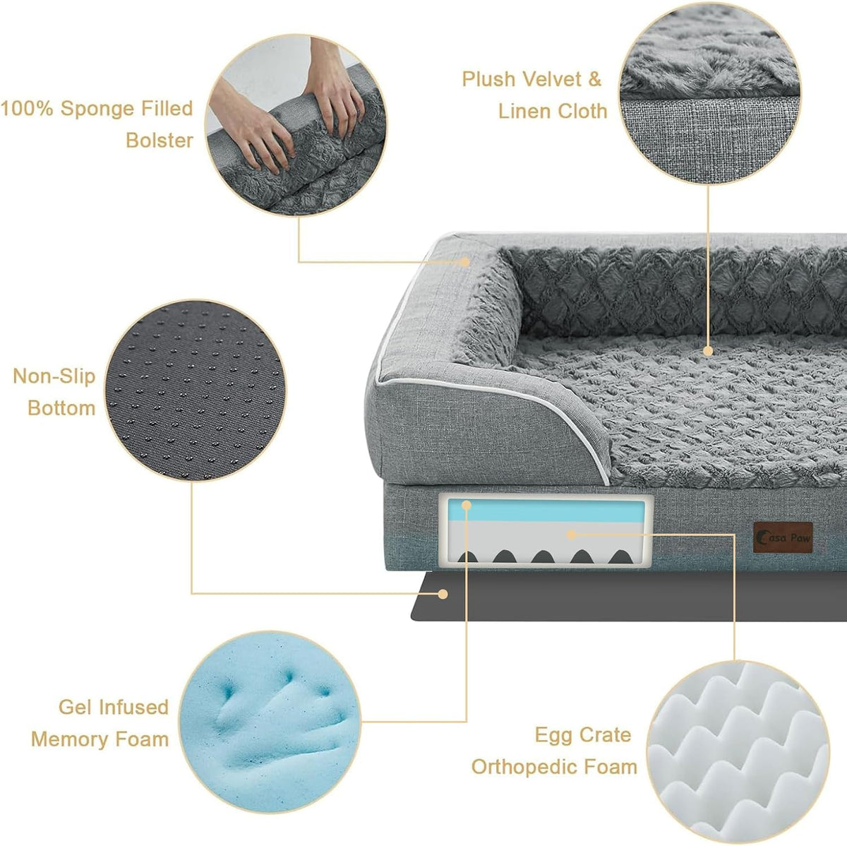 Orthopedic Washable Dog Bed for Extra Large Dogs, 42x30in, Grey