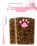 5-7Lbs Airtight Dog Cat Food Storage Container with cleaning brush,Measuring Cup,4 Snap Seals,Portable Pet Food Containers with Upgraded Large Nozzle for Dogs,Cats,Birds,Small Animals(Large-Pink)