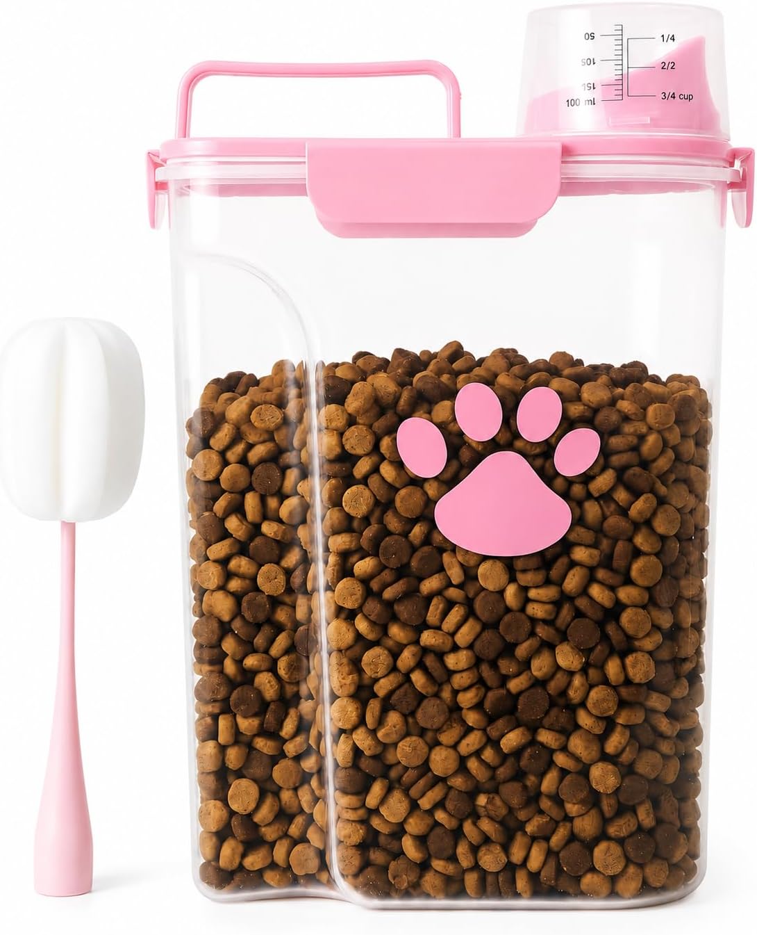 5-7Lbs Airtight Dog Cat Food Storage Container with cleaning brush,Measuring Cup,4 Snap Seals,Portable Pet Food Containers with Upgraded Large Nozzle for Dogs,Cats,Birds,Small Animals(Large-Pink)
