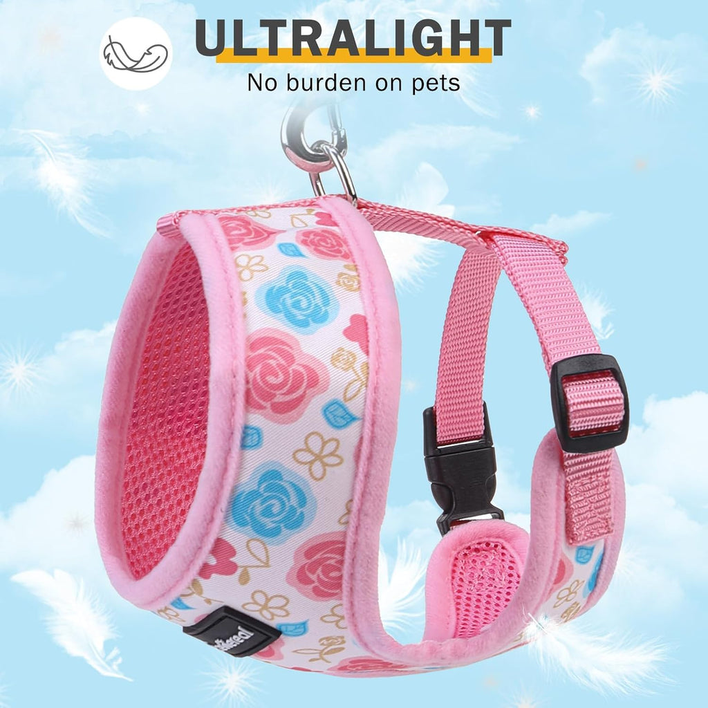 SCENEREAL Small Dog Harness and Leash Set, Flowers Pink, XS