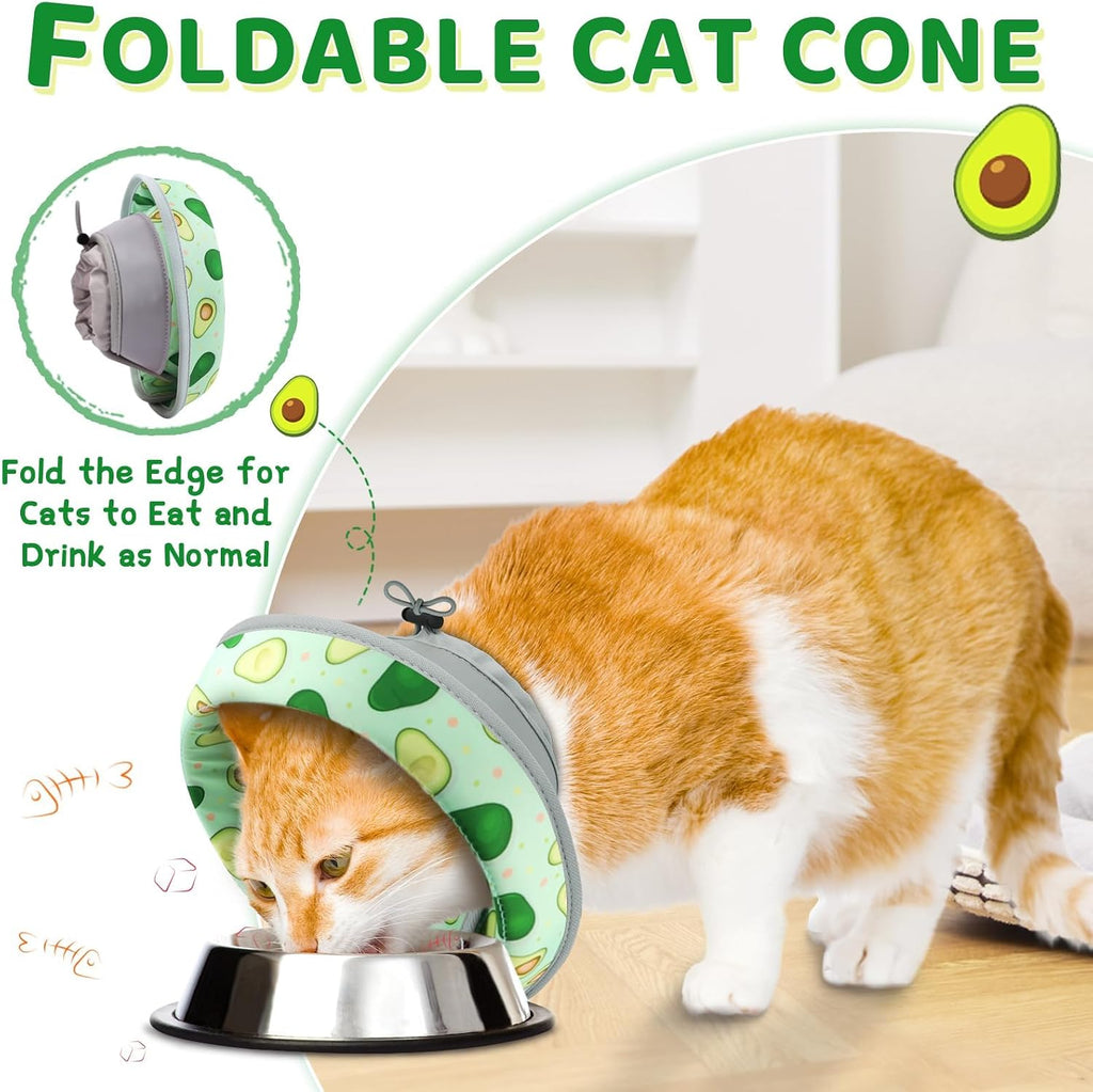 Cat Cone Collar Soft to Stop Licking, Adjustable, Foldable Lightweight Kitten Cones After Surgery Recovery for Cats & Kittens, Cat Cone Alternative, Easy Eating (Avocado Green, L)