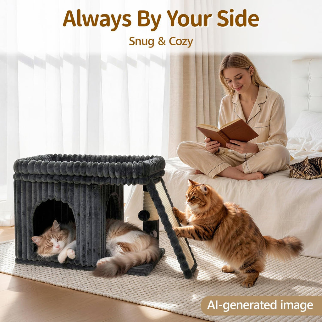 Cat Tree Tower with 15.7x23.6 Perch Bed, Dark Gray Striped Fabric