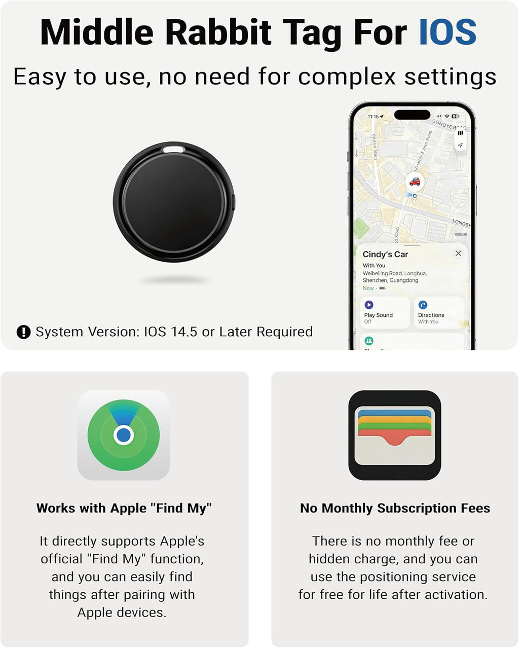 GPS Cat Tracker Collar for iPhone, Find My APP, No Monthly Fee