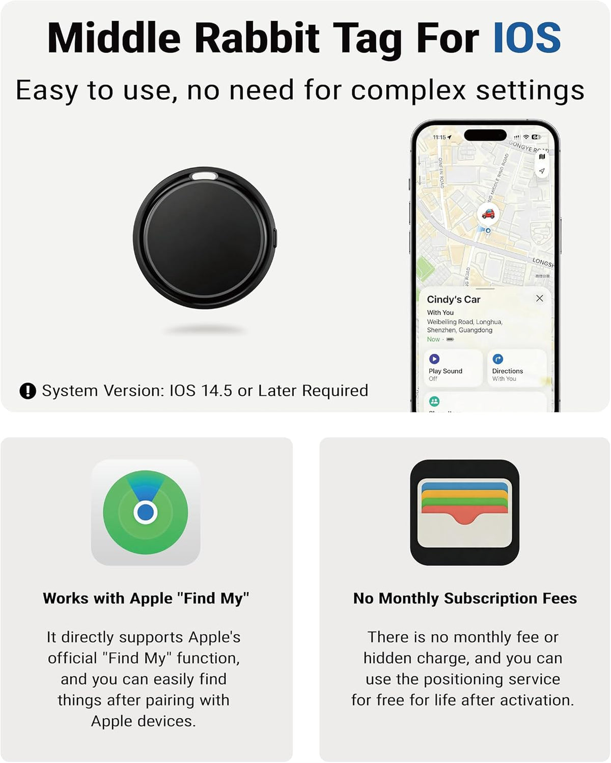 GPS Cat Tracker Collar for iPhone, Find My APP, No Monthly Fee