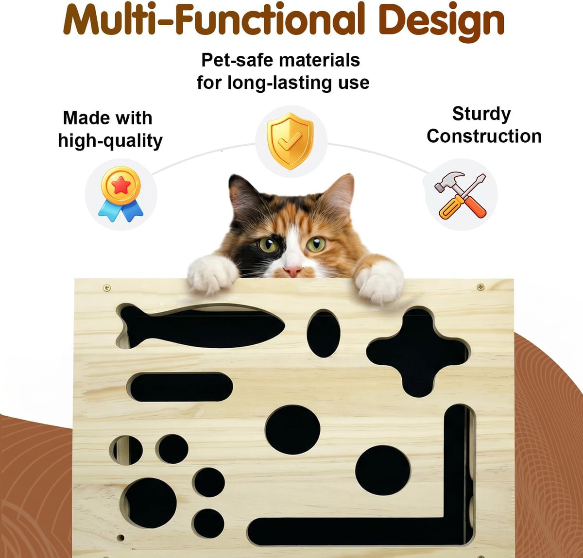 2026 NEW Cat Nail File Scratcher, Cat Scratch Puzzle Enrichment Box with Sandpaper for Cat Claw Care, Stress-Free Trimming Nails, Cat Toys Interactive for Indoor Cats (with Bell Balls & Cat Teaser)