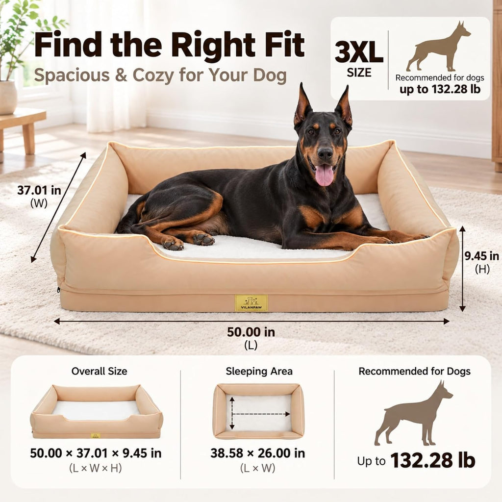 XXXL Bolster Dog Bed: Washable Sofa Pet-Bed with Removable Cover