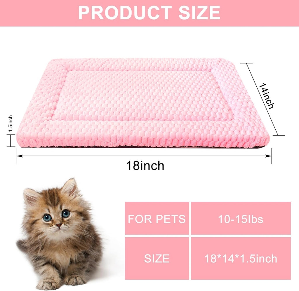 Dog Bed Mat,Reversible & Ultra Soft Kennel Pad-Machine Washable Pet Bed for Dogs & Cats-All-Weather Crate Liner for Crates,Carriers & Travel (Pink, 18" L x 14" W x 1.5" Th)