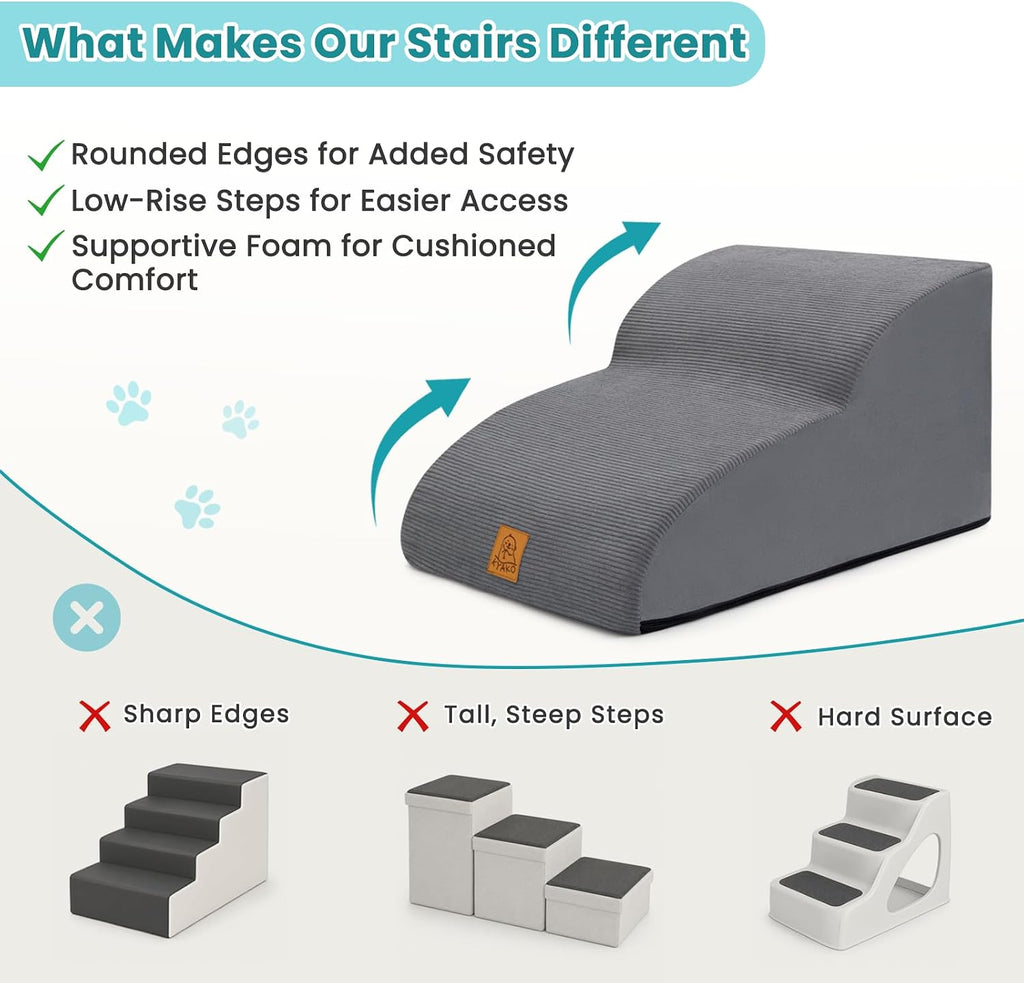 Dog Stairs for Small Dogs and Cats, 2-Step Dog Steps for Couch, 11.8" H
