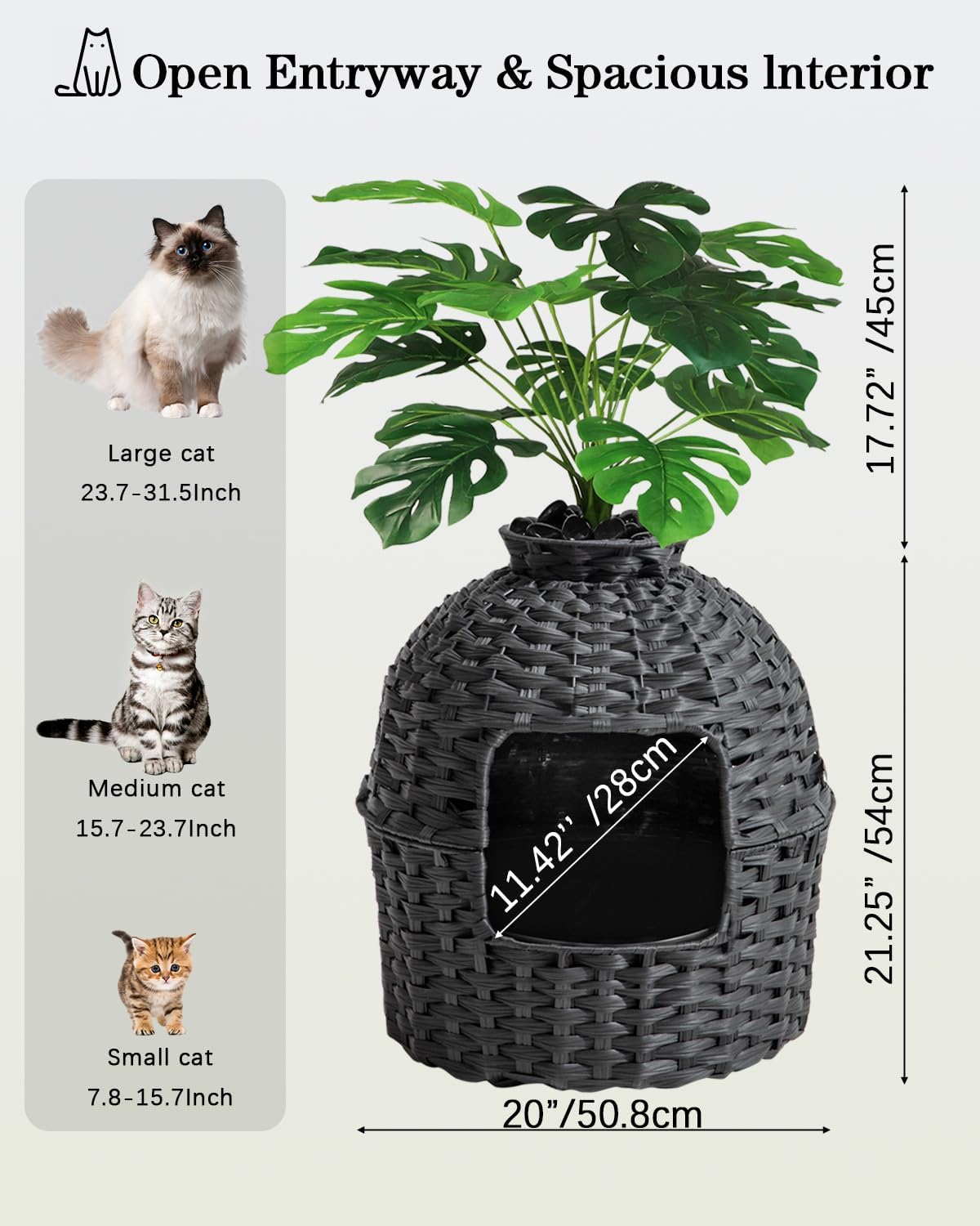 SETVSON Cat Litter Box Plant Furniture Enclosure, PE Rattan House, Black