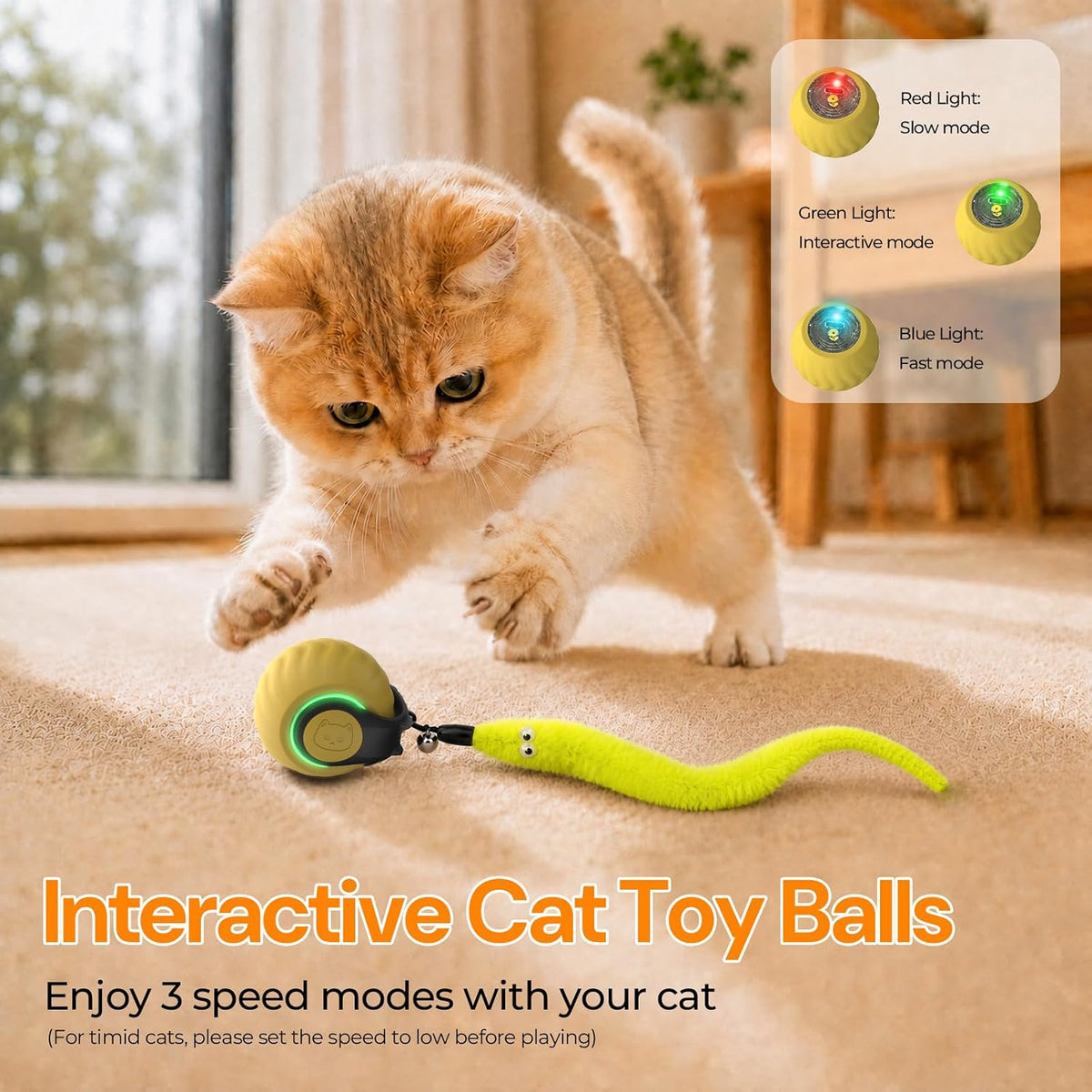 Interactive Cat Toys with Bird Sounds & 3 Speed Modes for Indoor Cats Play