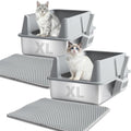 XL Stainless Steel Litter Box with Lid, Extra Large Cat Litter Box | 2Pack Metal Cat Litter Box for Big Cats, High Sided, Easy Cleaning ,Odor-Free Includes Scoop and Mat