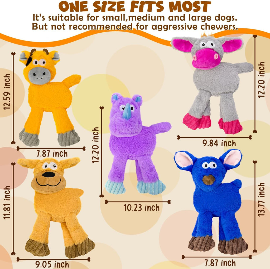 5 Pack No Stuffing Plush Dog Toys for Small Dogs | Lightweight Floppy Flat Crinkle Squeaky Toys，Teething Puppy Gifts，Machine Washable，Christmas toy