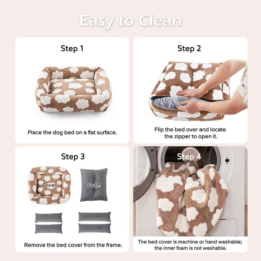 JOEJOY Large Dog Beds Large Sized Dog, Rectangle Washable Orthopedic Pet Bed with Removable Zipper Cover, Cute Soft Calming Puppy Pet Bed with Jacquard Shaggy Plush & Non Skid Bottom