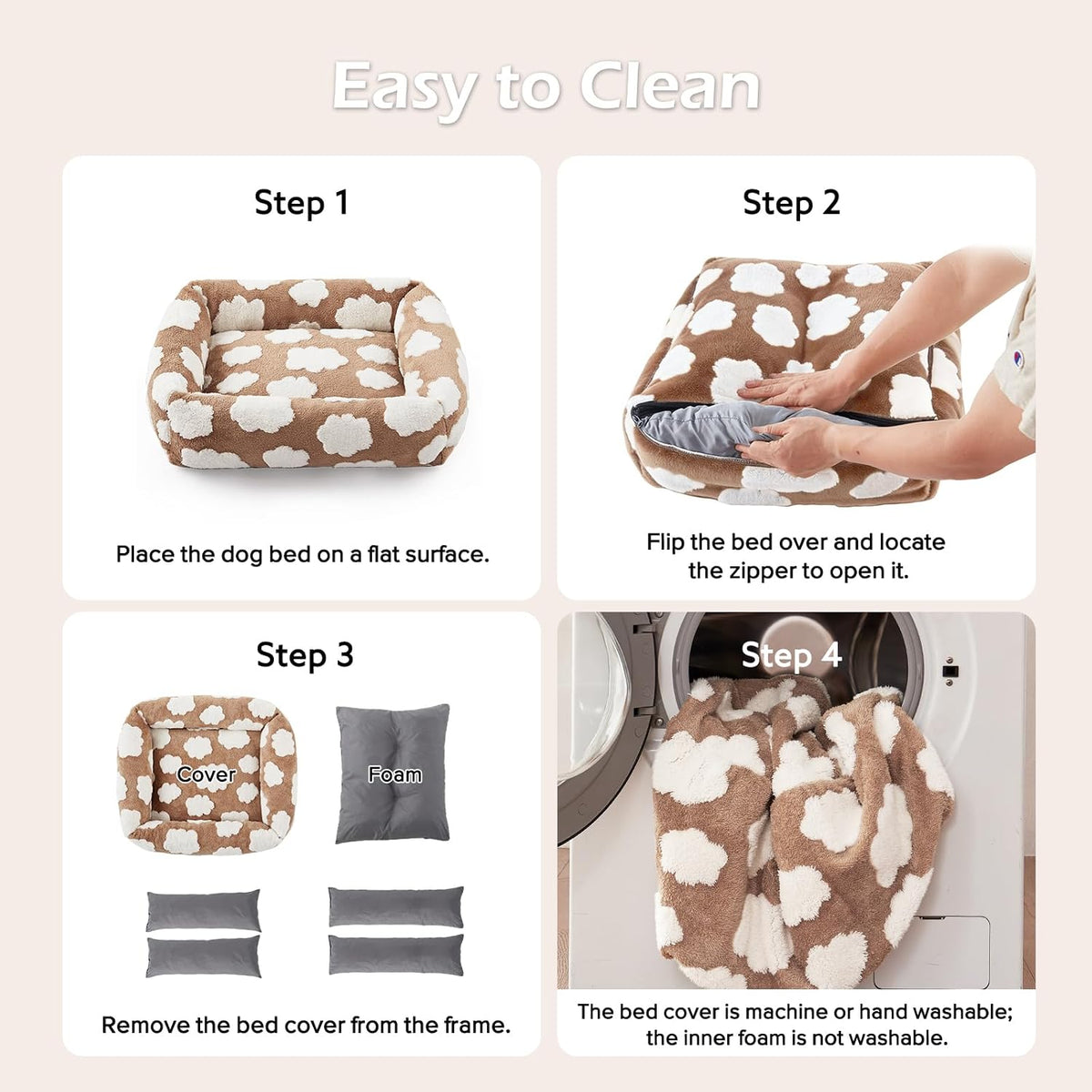 JOEJOY Large Dog Beds Large Sized Dog, Rectangle Washable Orthopedic Pet Bed with Removable Zipper Cover, Cute Soft Calming Puppy Pet Bed with Jacquard Shaggy Plush & Non Skid Bottom